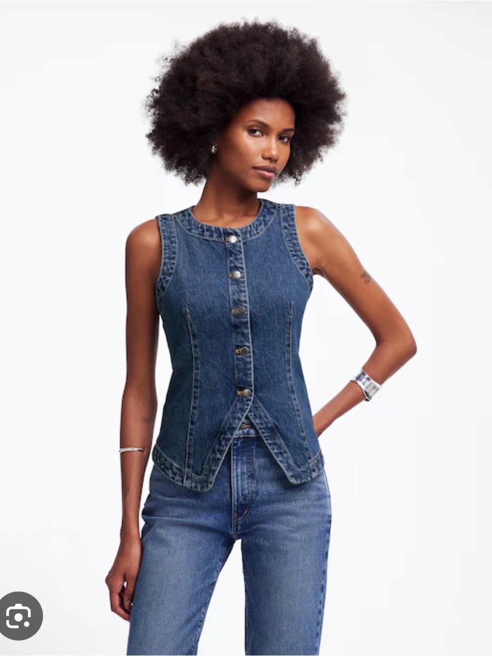 Madewell Crewneck Denim Button-Front Sleeveless Top Vest - Concho Wash Blue